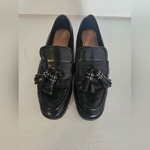 Zara Trafaluc Shoes Womens EU38/US 7. Tassel Loafer Black Leather Casual Slip On